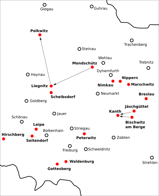 Vorkommen bürgerlicher Zedlitze in Schlesien